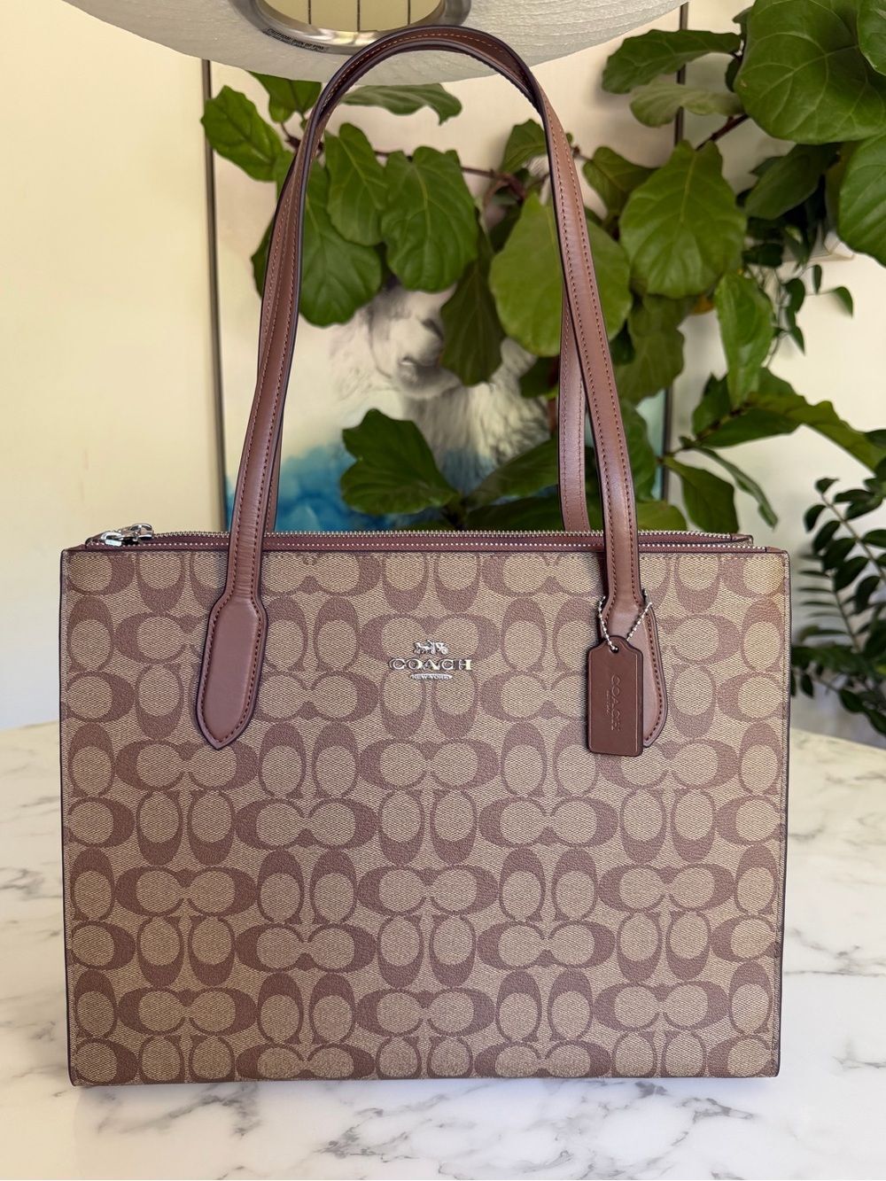 NWOT Coach Nina Tote Bag Carryall In Signature Canvas Khaki Saddle CL399